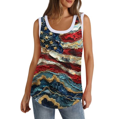 Biziza American Flag Tank Top Woman Patriotic Crew Neck Sleeveless Top