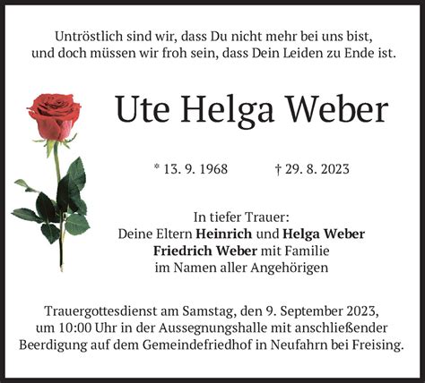 Traueranzeigen Von Ute Helga Weber Trauer Merkur De