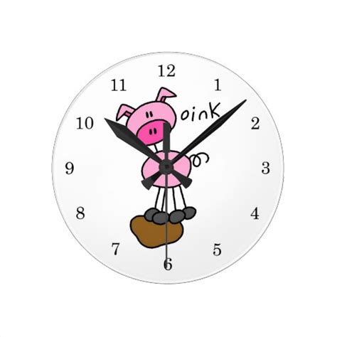 Stick Figure Pig T Shirts And Ts Round Wall Clocks