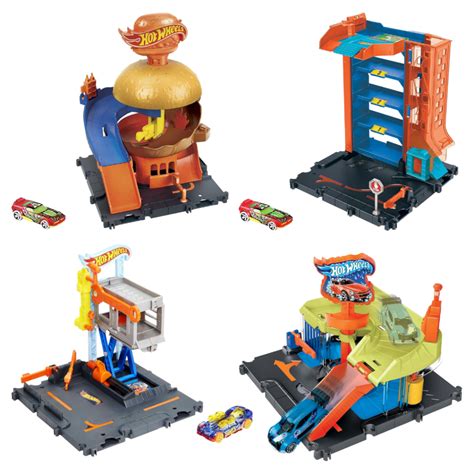 Hot Wheels City Downtown Track Set Assortment Burger Drive Thru Express Car Wash Car Park