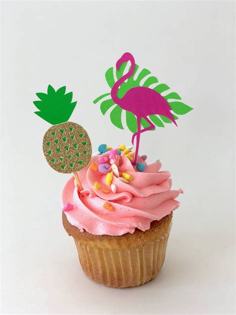 Flamingo Pineapple Cupcake Toppers Fiesta Cupcake Topper Etsy