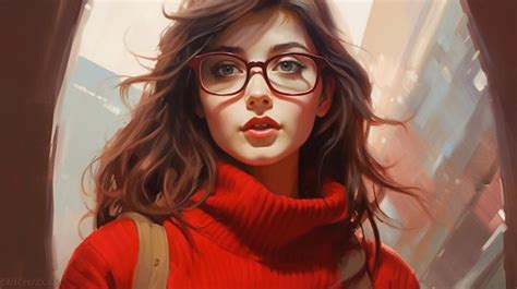 Premium Ai Image A Girl With Glasses And A Red Sweater