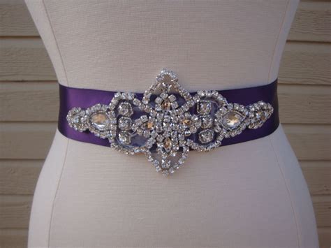 Purple Rhinestone Bridal Sash Wedding Belt Bridesmaid Sash