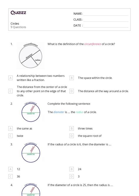 Circles Worksheets For Th Grade On Quizizz Free Printable