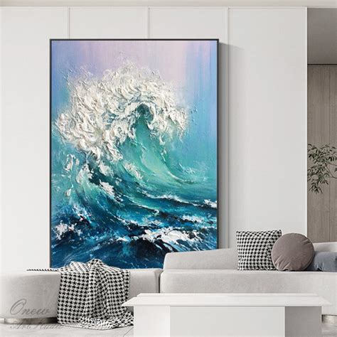 Abstract Ocean Waves Canvas Wall Art Textured Waves Oil Painting On