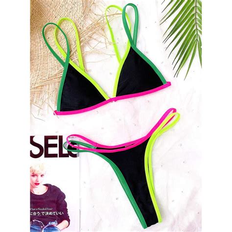 Köp 3 färg Sexig string bikini dam baddräkt dam badkläder Tvådelad bikini set högt ben skuren