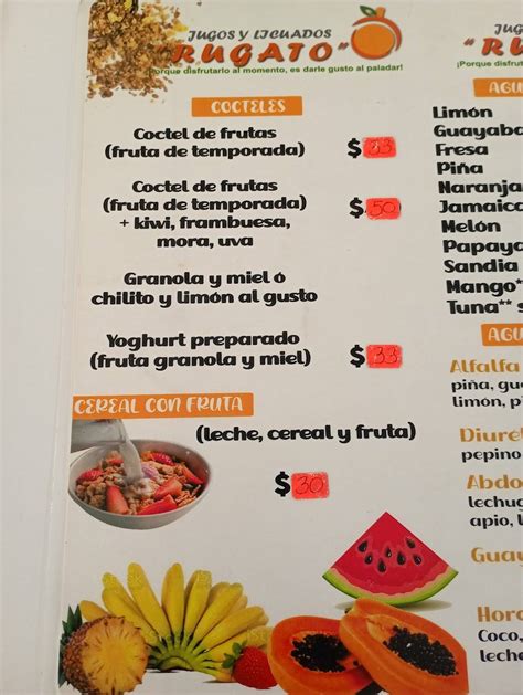 Carta Del Restaurante Jugos Y Licuados Rugato Apizaco