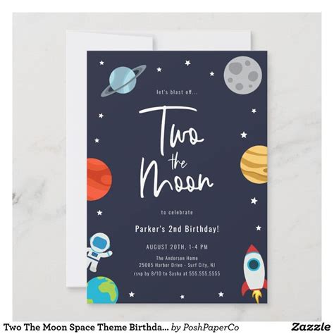 A Space Themed Birthday Party Card With The Words Two To The Moon On It