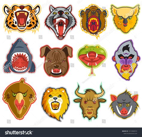 Animals Portrait Vector Heads Open Mouth Stock Vector (Royalty Free ...