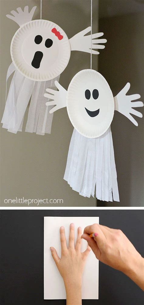 Paper Plate Handprint Ghost Halloween Crafts Preschool Halloween