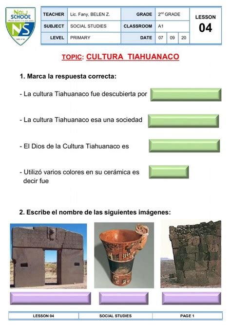 Cultura Tiahuanaco Interactive Worksheet