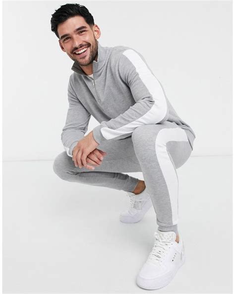 Asos Tracksuit Half Zip Track Top Skinny Jogger With Side Stripe In Grey Grey For Men Lyst Uk