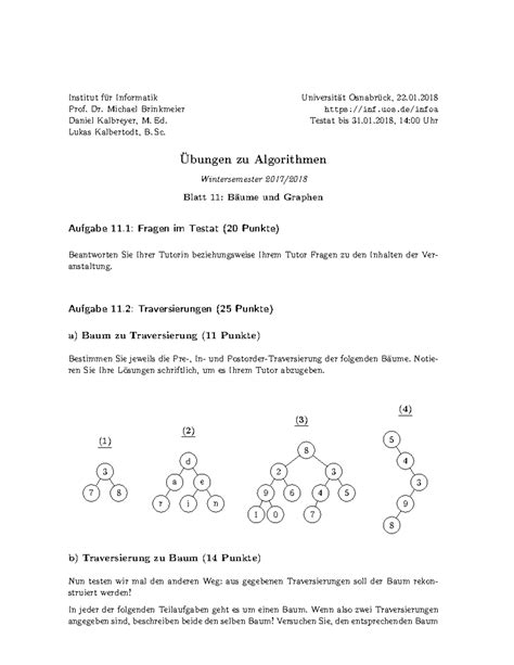 Informatik A Übungsblatt zu Testat Nr 11 Institut für Informatik