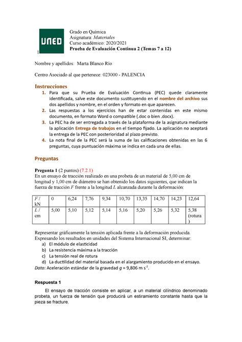 Pec Pec Grado En Qu Mica Asignatura Materiales Curso