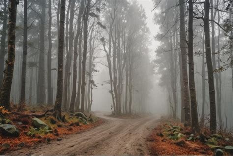 Premium Photo A Panoramic View Of A Misty Forest Reveals A Winding