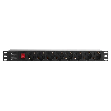 Блок розеток 19", 1U, 16А, 8 розеток, корпус пластик, без шнура питания ...