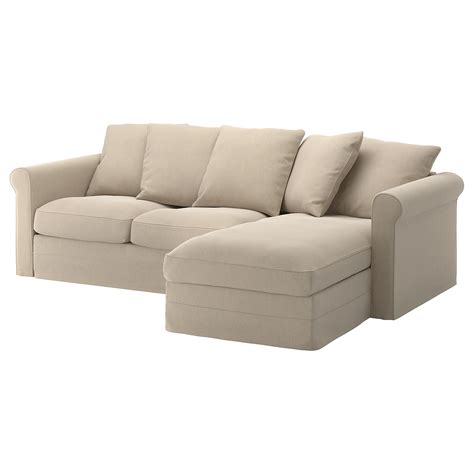 GRÖNLID 3-seat sofa with chaise longue, Sporda natural - IKEA