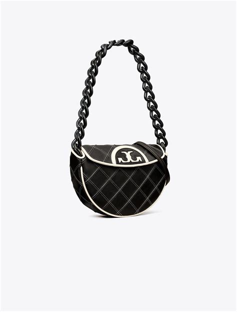 Tory Burch Mini Fleming Soft Crescent Bag In Black Lyst