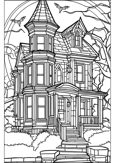 Manoir hanté à colorier Halloween Coloriages difficiles pour adultes