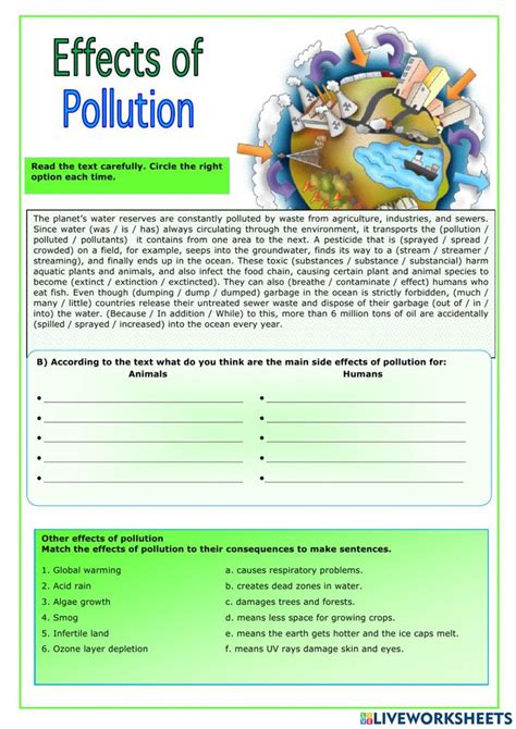 Effects Of Pollution Worksheet Reading Comprehension Texts Reading Comprehension Lessons