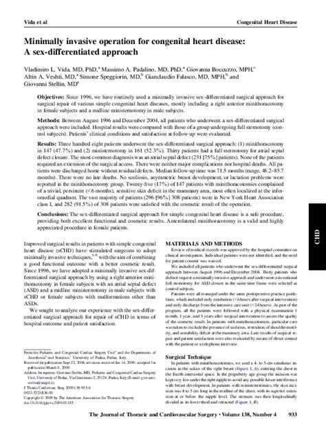 Pdf Minimally Invasive Operation For Congenital Heart Disease A Sex Differentiated Approach