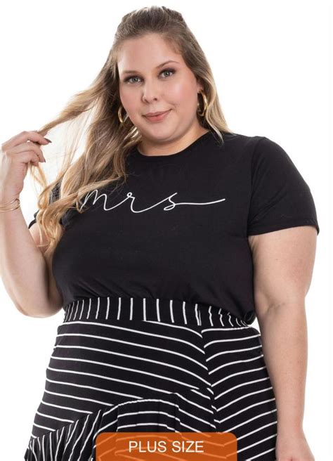 T Shirt Feminina Plus Size Mrs Preto Miss Masy Plus