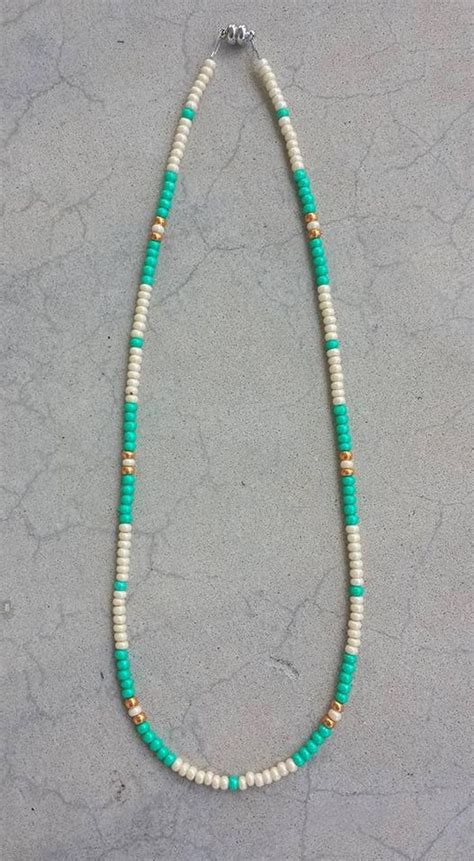 Mint Green And Ivory 20 Inch Hippie Bead Necklace Hippie Etsy Beaded Jewelry Beaded