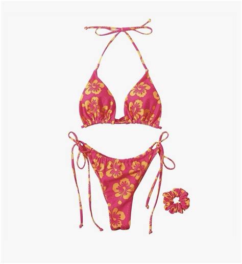 Womens Pink Floral String Bikini Medium Hawaiian Hibiscus Swimsuit Cheeky Brazil EBay