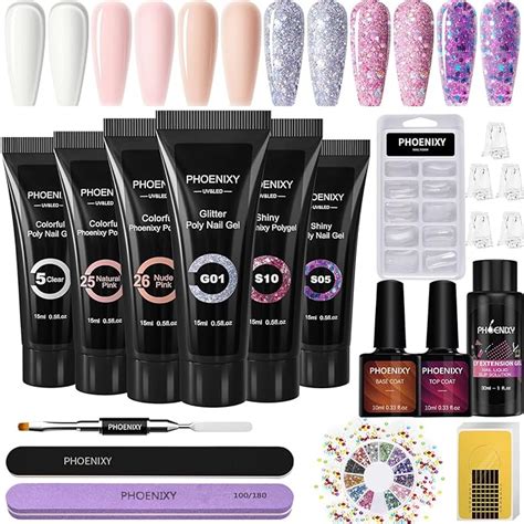 Kit Ongle Gel Complet Phoenixy 6 Couleurs 15 Ml Poly Nail Extension