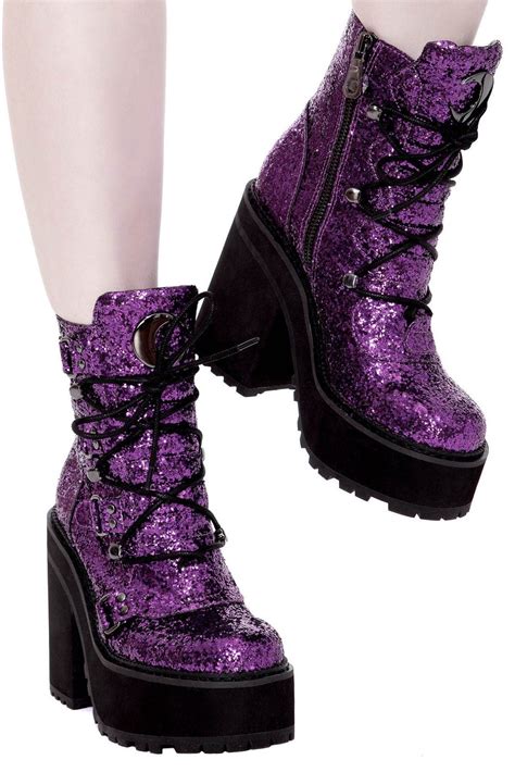 Broom Rider Boots [purple Glitter] Purple Boots Rider Boots Purple Goth