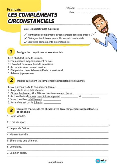 Exercices Les Compl Ments Circonstanciels Cm Cm Ma Tre Lucas