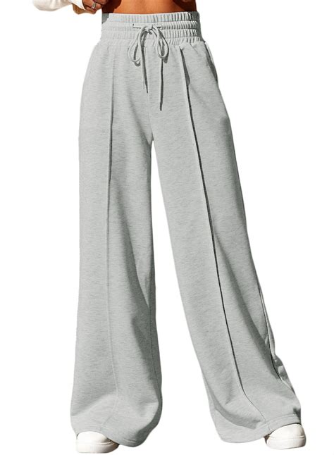 Aleumdr Women S Wide Leg Sweatpants Elastic Waist Loose Baggy Athletic Joggers With Pockets Gray