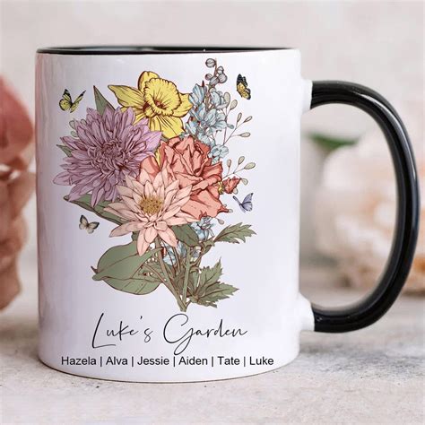 Custom Garden Birth Flower Bouquet Mug With Names Mothers Day Ts