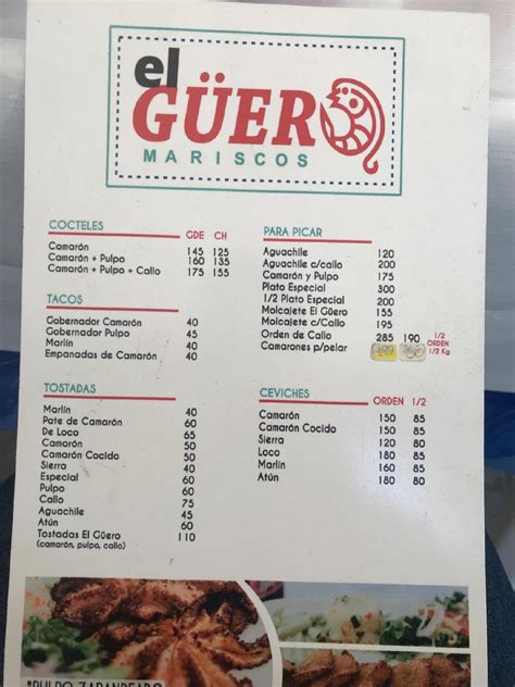 Carta Del Restaurante Mariscos El G Ero Perif Rico Zapopan Anillo