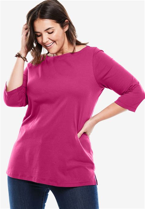 Perfect Boatneck Tee Plus Size 3 4 Sleeve Fullbeauty Women