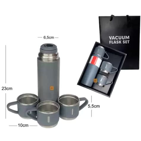 Kit Garrafa Térmica Vacuum Flask 500ml 3 Xícaras e panelas