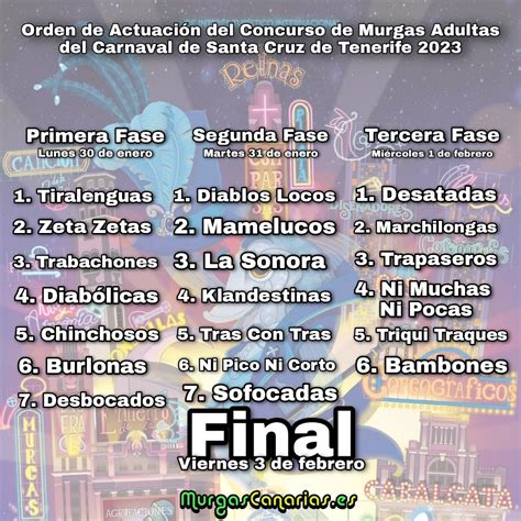 Orden De Actuaci N Del Concurso De Murgas Adultas Del Carnaval De Santa