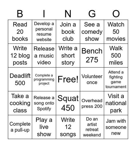 Goals Bingo Card