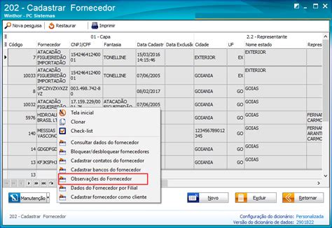 WINT Como cadastrar observações do fornecedor na rotina 202 Central