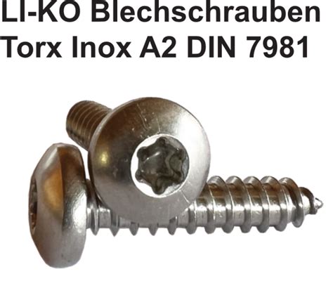 Torenko Ch Linsenkopf Blechschrauben Torx Inox A2 DIN 7981