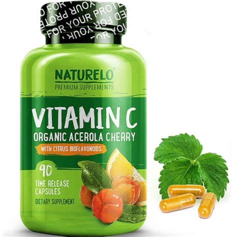 NATURELO Vitamin C Organic Acerola Cherry Time Release Capsules 90 Ct