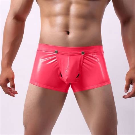 Hommes Sexy String Faux Cuir Lingerie Slips Sous V Tements Boxer Shorts