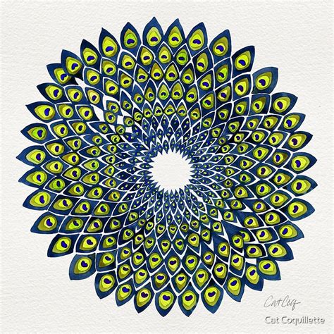 Peacock Feather Mandala Navy And Lime Palette By Cat Coquillette