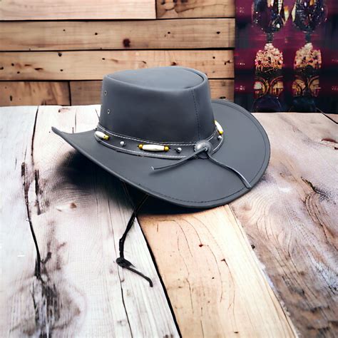 Men 100 Real Leather Black Crazy Cowboy Hat Australian Western Style