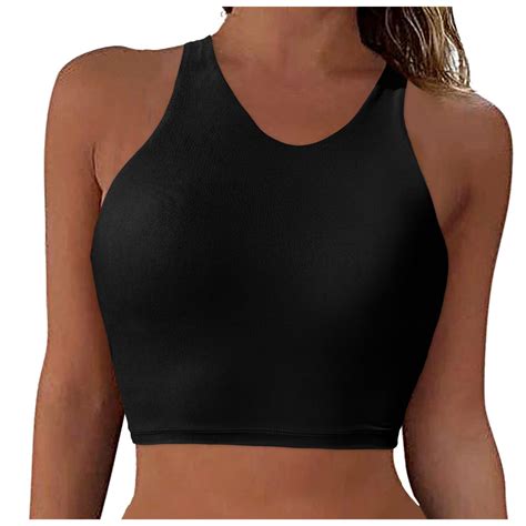 Sopiago Racerback Swim Top Bikini Tops For Women Ruched Cropped Tankini