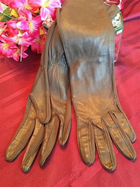 Long Leather Gloves Ladies Brown Vintage Opera Gloves New Old Store