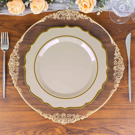 Efavormart 10 Pack 10 Taupe Gold Plastic Dinner Plates Disposable