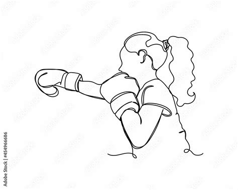 Vecteur Stock Continuous One Line Drawing Of Girl Woman In Boxing Icon