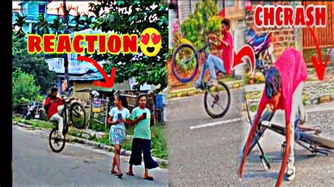 Cute Girl Reaction On My Wheelie 😱 Cute Girl Impress My Stunt 🤩 Mtbimran Youtube