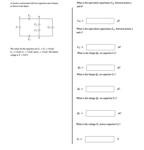 a circuit is constructed with 5 capacitors and a battery